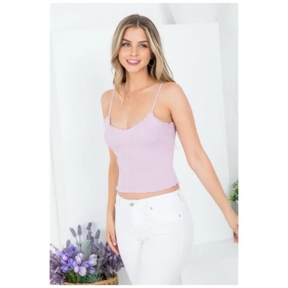 328 Lavender adjustable spaghetti strap ribbed tank top